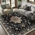 RELEANY Area Rugs 6'x8' Washable Non-Slip, Floral Vintage Distress Medallion Carpet for Living Room Bedroom Dining Room, Black Brown Neutral Dark Tan