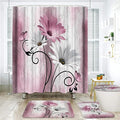 Onalasyc 4PCS Pink Daisy Flowers Butterfly Shower Curtain Set with Shower Curtain and Carpet and Accessories, Waterproof Bathroom Shower Curtain Decorative Set with 12 pcs Hooks,71 x 71in
