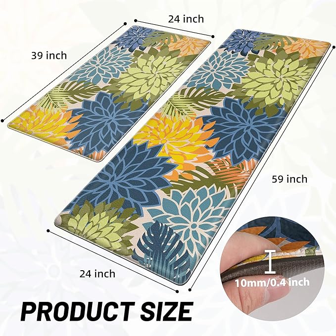 Arenarug Kitchen Mats for Floor 2PCS Cushioned Anti Fatigue Kitchen Mats Waterproof Non Slip Kitchen Mat Rug Set Comfort Foam Standing Mat for Sink, Laundry, Office, 24"x39"+24"x59", Yellow Green