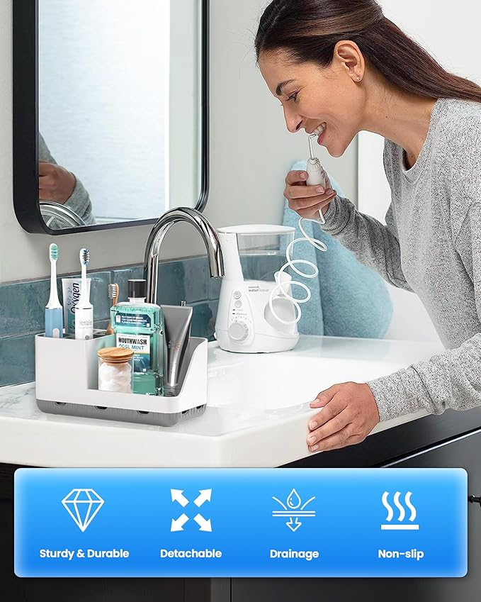 Toothbrush Holders for Bathroom Counter - Detachable Bathroom Organizer and Storage Electric Toothbrush and Toothpaste Holder, Bathroom Decor Accessories for Countertop, Shower, Sink