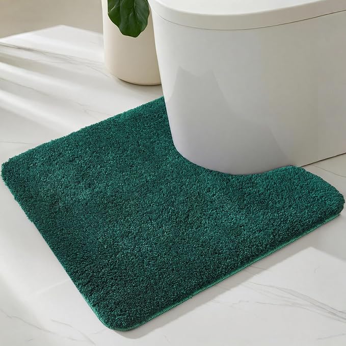 TYUU Toilet Rug, Ultra Soft Toilet Rugs U Shaped Machine Washable Non Slip Absorbent Quick Dry Toilet Mat with Rubber Backing, Dark Green 20" x 24" U Shape
