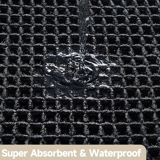 TYUU Black Bathroom Rug, Waffle Bath Mat Non Slip Washable Super Absorbent Quick Dry Boho Farmhouse Bathroom Decor, 48"x24" Black