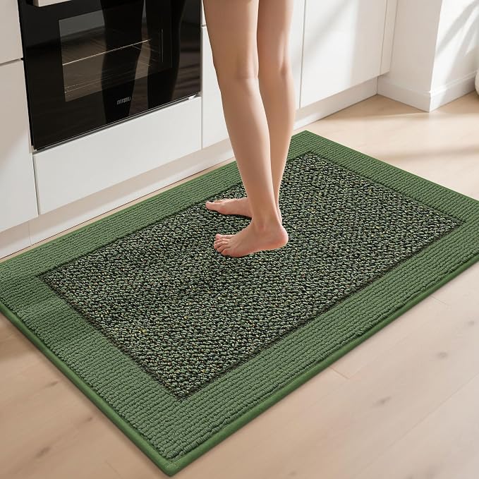 BEQHAUSE Kitchen Rugs 32"x48", Kitchen Runner Rug Non-Slip Kitchen Mats for Floor, Absorbent and Stain Resistant Kitchen Mats, Machine Washable Rugs for Kitchen, Hallway, Laundry & Sink, Green