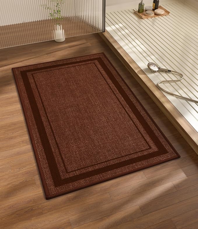 chakme Bathroom Rugs Mat 32x17, Ultra Thin Non Slip Bath Mat Quick Dry Absorbent Bath Mat for Bathroom Floor, (Rust, 32"x17")