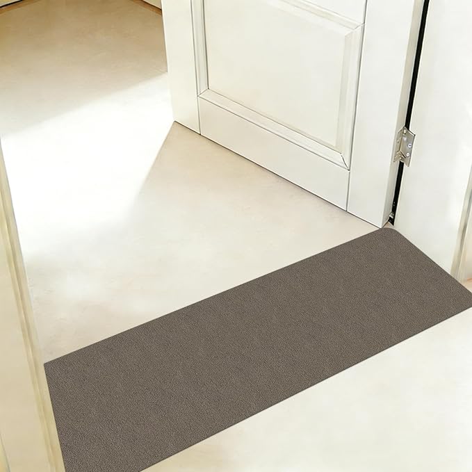 Bath Mat for Narrow Spaces, Super Absorbent Doorway Floor Mat, Non-Slip Threshold Rugs Fit for Under Door, Cuttable Ultra Thin Bath Mat (Deep Grey, 1' x 3'3" (Rectangular with Round Corner))