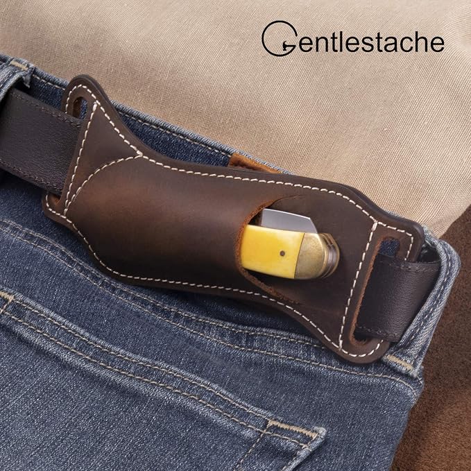 Gentlestache Leather Knife Sheaths for Belt, Knife Holster, Pocket Knife Sheath, EDC Leather Sheath for Folding Knife Carrier