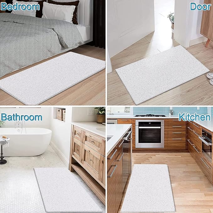 godehone Shower Mats Non Slip Without Suction Cups, PVC Loofah Bathroom Mats, Loofah Mats for Shower and Bathroom, Quick Drying, 23.6× 47.2 Inch, White