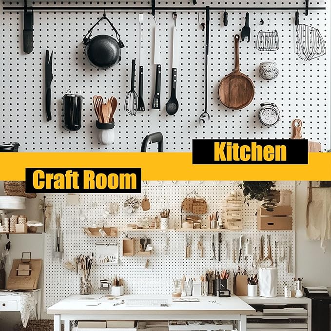 Spampur Peg Board, 6 Pack Metal Pegboard Panels White Pegboards Wall Organizer with 50 Hooks, Heavy Duty Peg Board for Walls Home, Garage Tool Storage, Office Organization, Craft Room, Kitchen