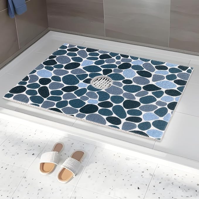 Square Shower Mat Non Slip: 32 x 24 Inch Extra Large Shower Mats with Drain Hole in Middle - PVC Loofah Anti Slip Shower Floor Matt for Inside Shower