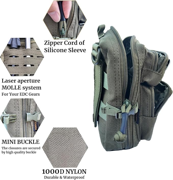 2 Pack Tactical Molle Utility Pouchs,Mini Belt Pouch EDC Pouch Tactical Phone Pouches Outdoor Admin Tool Pouch Medical EDC IFAK Pack with US Flag Patch