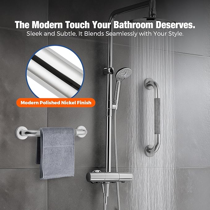 Grab Bars for Shower 2 Pack 18-Inch, Stainless Steel Anti-Slip Safety Shower Handle for Elderly Bathroom Wall Support Handicap Handicap Grab Bars for Seniors, Polished Nickel