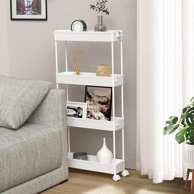 SPACELEAD 2-piece Set Slim Storage Cart 3 Tier,Bathroom Organizer Rolling Utility,Mobile Shelving Unit Slide Out for Office, Kitchen, Laundry Room & Narrow Places
