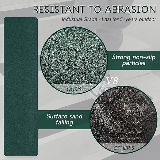 S&X Non Slip Stair Tread Tape, 5-Pack 6 x 24 Inch Pre-Cut Dark Green Grip Strips, Waterproof Abrasive Traction, Strong Adhesive PET Backing for Wood & Concrete Steps