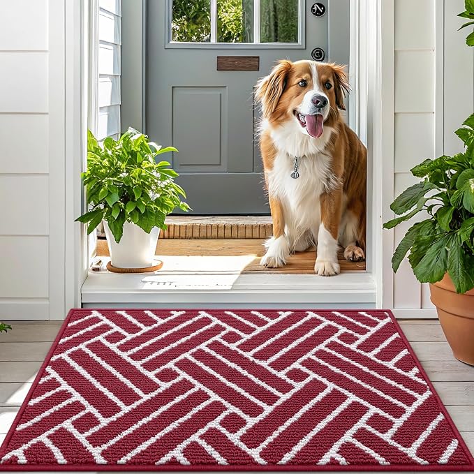 OLANLY Indoor Door Mat, 36x24 Inch, Dirt Resistant and Absorbent, Non-Slip Rubber Backing Floor Mats, Easy Clean Low-Profile Doormat for Entryway, Front Door, and Inside Entrance, Burgundy