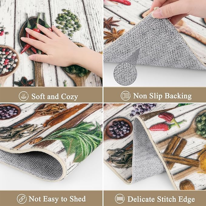 Vaukki Boho Kitchen Rug Sets 3 Pieces, Washable Kitchen Mats for Floor, Non Slip Soft Kitchen Area Rug Floor Mat for Kitchen, Laundry Room and Hallway (Spice-Wooden, 20''x32''+20''x47''+20''x59'')