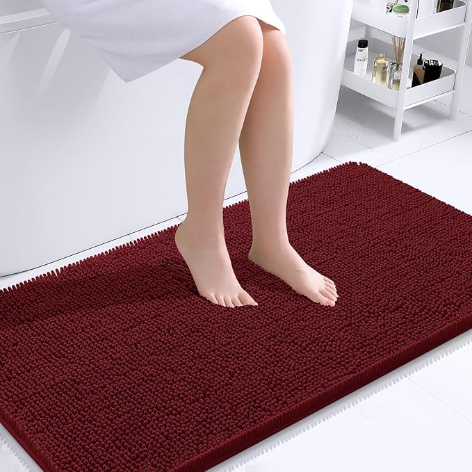 OLANLY Large Bathroom Rugs 40x24, Extra Soft Absorbent Chenille Bath Rugs, Rubber Backing Quick Dry, Machine Washable Bath Mats for Bathroom Floor, Tub and Shower, Home Decor Accessories, Burgundy