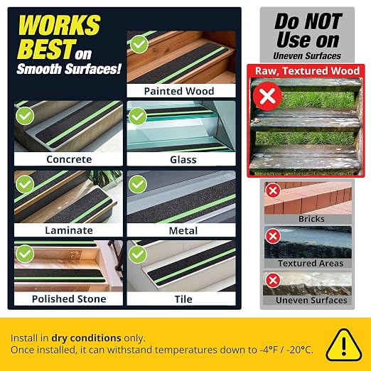Glow in the Dark 30" x 8" - 12-Pack Outdoor Stair Treads Non-Slip Weather Resistant - Anti Slip Tape for Exterior Wooden Steps - Grip Tape for Stairs Waterproof 80-Grit Adhesive Treads by Thunder Grip