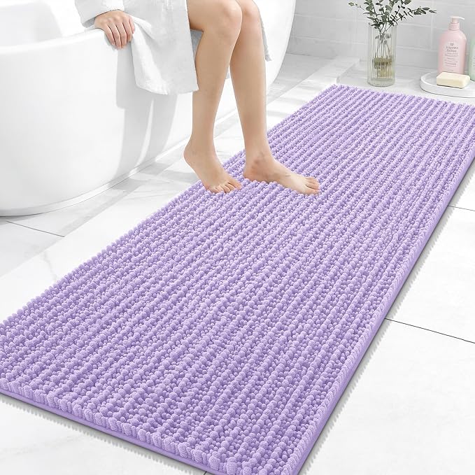 OLANLY Long Bathroom Rugs Runner 59x24, Thick Soft and Absorbent Chenille Bath Mat, Non-Slip, Machine Washable Quick Dry Bath Rugs for Tub Shower Floor, Home Decor Accessories, Lavender