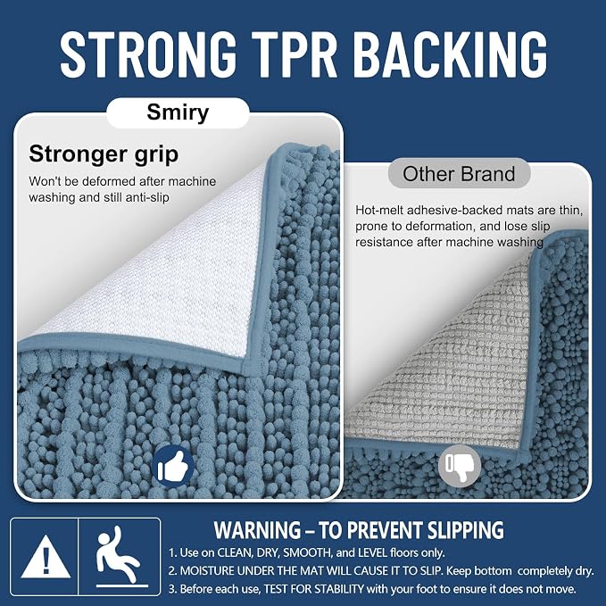 Smiry Bathroom Rugs Mat 36x24, Extra Soft Absorbent Chenille Bath Rugs, Non Slip Rubber Backing Machine Washable Quick Dry Bath Mats for Bathroom Floor, Tub, Shower, Home Accessories, Grayish Blue
