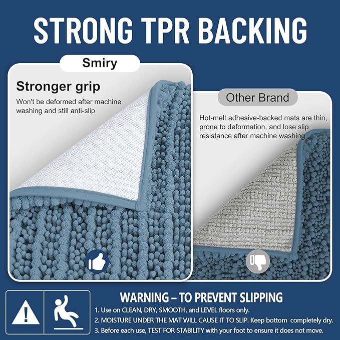 Smiry Bathroom Rugs Mat 24x16, Extra Soft Absorbent Chenille Bath Rugs, Non Slip Rubber Backing Machine Washable Quick Dry Bath Mats for Bathroom Floor, Tub, Shower, Home Accessories, Grayish Blue