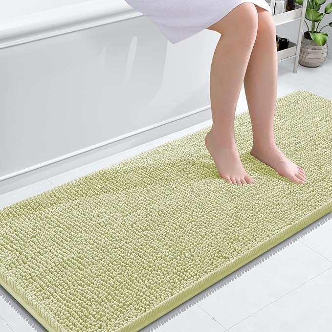 OLANLY Bathroom Runner Rugs 59x24, Soft Absorbent Chenille Bath Rugs, Rubber Backing Quick Dry, Machine Washable Long Bath Mats for Bathroom Floor, Tub and Shower, Home Decor Accessories, Vanilla
