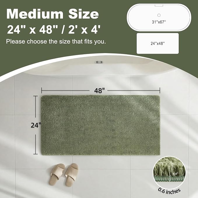 TYUU Sage Green Bathroom Rugs, Ultra Soft Bath Rugs Non Slip Washable, Super Absorbent Quick Dry Bath Mat with Rubber Backing for Bathroom Floor, Shower, or Sink, Sage Green 24" x 48"