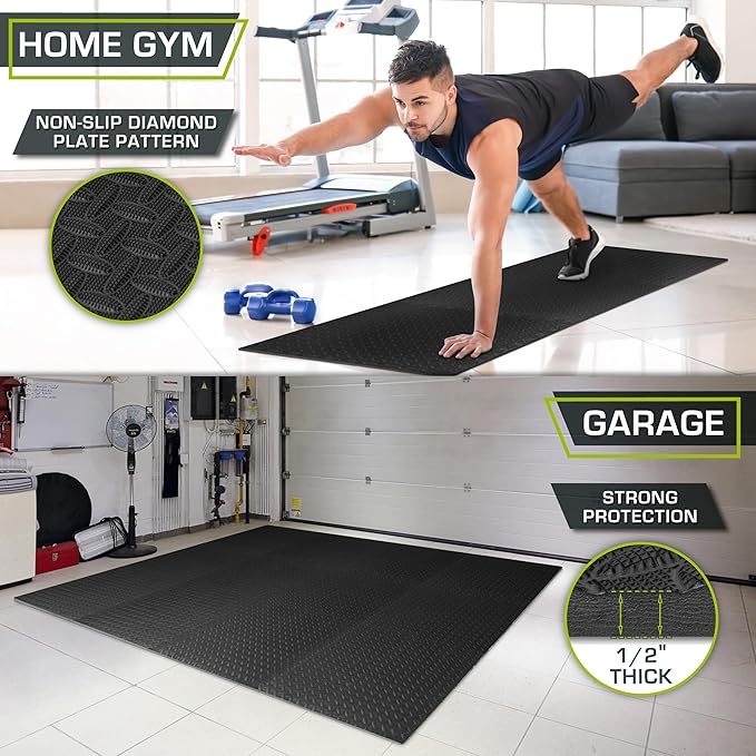 ProsourceFit Exercise Puzzle Mat 1/2-inch, EVA Interlocking Foam Floor Tiles for Home Gym, Workout Equipment, Kids Play Areas, Black, 72 SQ FT - 18 Tiles