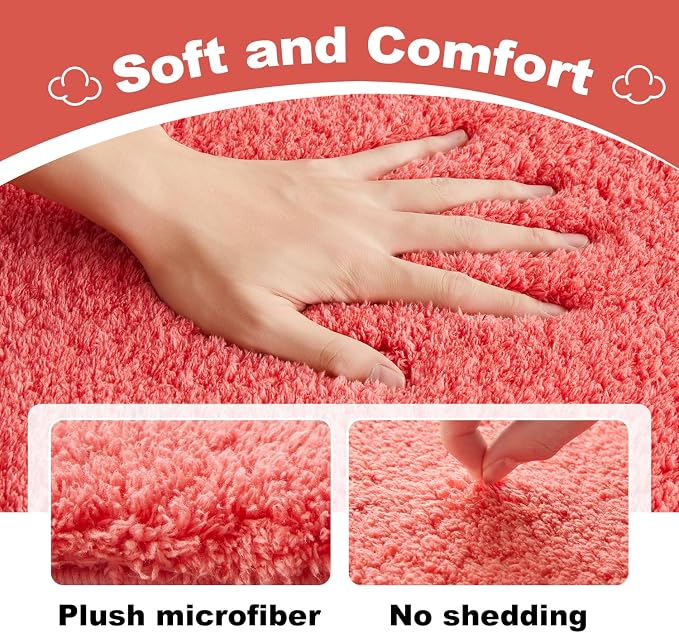 TYUU Pink Bathroom Rugs, Ultra Soft Bath Rugs Non Slip Washable, Super Absorbent Quick Dry Small Bath Mat with Rubber Backing for Bathroom Floor, Shower, or Sink, Pink 16" x 24"