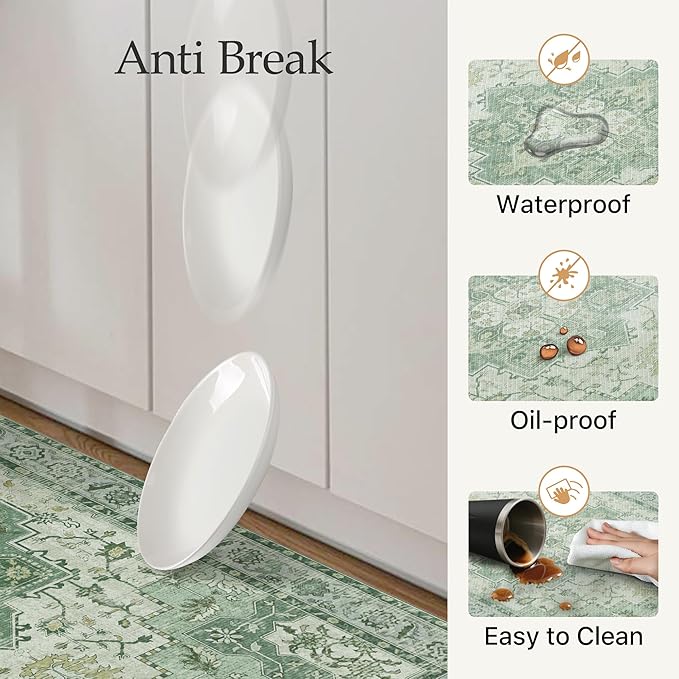 GENIMO Kitchen Mats for Floor, Washable Anti Fatigue Mat for Cushioned, 17.3"x59", Waterproof Kitchen Rugs, Non Slip Foam Comfort Standing Mat Rug for Home, Runner, Sink, Laundry, Light Green