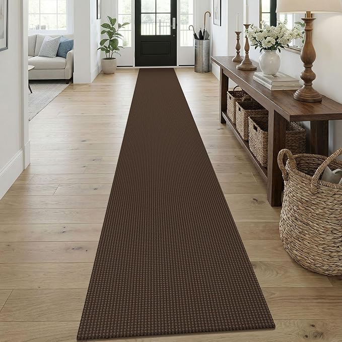KOZYFLY Braided 2x18 Runners Rugs for Hallway, Extra Long Washable Runner Rug, Woven Non Slip Kitchen Runner, Cotton Entryway Rug, Floor Carpet for Entry, Aisle, Hall, Brown/Dark Brown