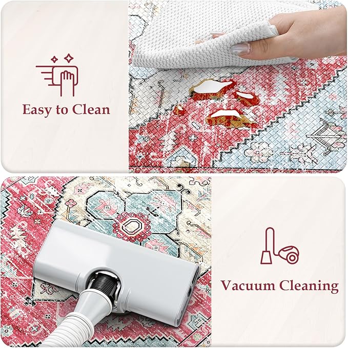KIMDOE Kitchen Rugs and Mats 2 PCS Cushioned Anti Fatigue Kitchen Floor Mat Non-Skid Waterproof Kitchen Runner Rug Rose Red Laundry Room Rug Boho Desk Mat for Home Kitchen Decor, Floors, Office