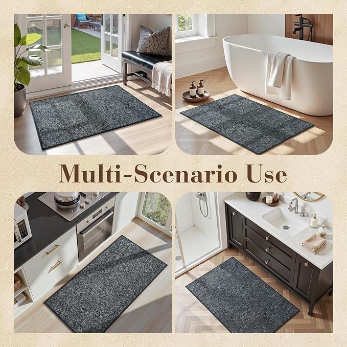 MontVoo Door Mat Indoor Entrance Doormat, Absorbent Durable Rubber Non Slip Front Door Mat for Inside Entry Entryway Dirt Trapper Welcome Mat, Darkgrey 24''x36''