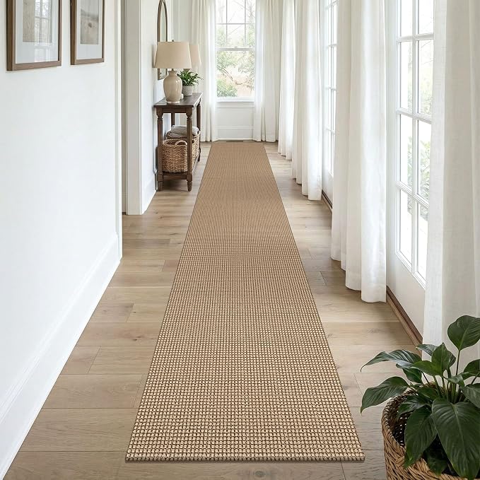 KOZYFLY Boho 2x12 Runners Rugs for Hallway, Long Washable Runner Rug, Woven Non Slip Kitchen Runner, Braided Entryway Rug, Floor Carpet for Entry, Aisle, Hall, Orange Beige/Tan/Brown