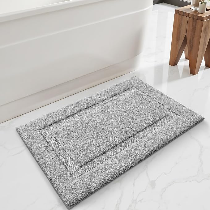 LUMI Ultra Soft Bathroom Rugs Non Slip with Rubber Backing, Absorbent Washable Bath Mat Quick Dry, Upgraded Premium Microfiber Plush Carpet for Bathtub and Shower Floor, Grey, 20x32