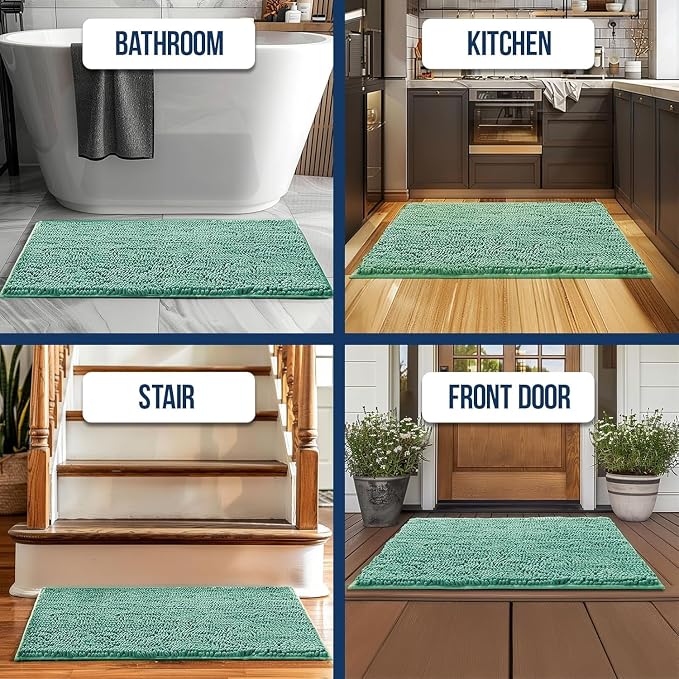 Muddy Mat® | Chenille Bathroom Rugs Quick Dry Microfiber Mats Non Slip Washable, Extra Thick, Soft and Highly Absorbent Bath Mats for Bathroom, Kitchen, and Shower Floor - Seafoam Green 36"x60"