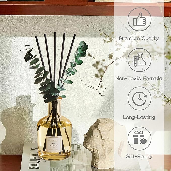 COCORRÍNA Fig Blossom Reed Diffuser – 6.76 oz Essential Oil with 8 Reeds & Real Eucalyptus Sticks, Home Fragrance for Bedroom or Bathroom Décor