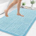 Smiry Luxury Chenille Bathroom Rugs 48x32, Extra Soft and Absorbent Shaggy Bath Mat, Machine Washable, Non-Slip Plush Carpet Runner for Tub, Shower, and Floor, Home Decor Accessories, Sky Blue