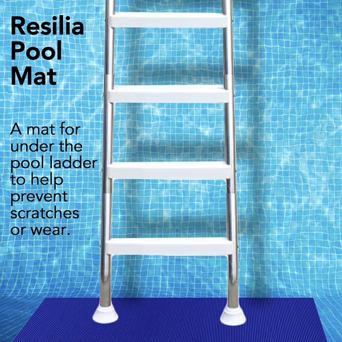 RESILIA Stay-Put Swimming Pool Ladder Mat - Non-Slip, Wide Ribbed, Protective Pad, 36 Inches x 36 Inches, 0.125 Inch Thick, Royal Blue, Made in USA