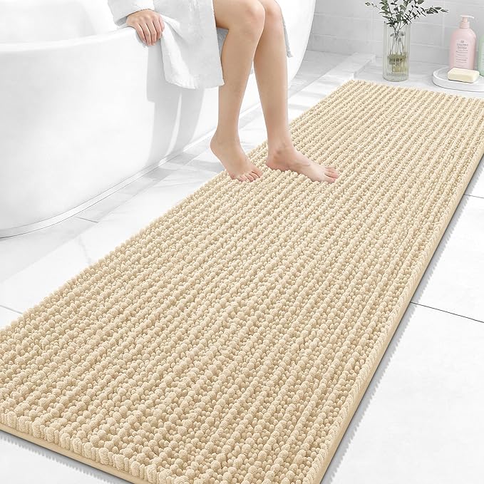 OLANLY Long Bathroom Rugs Runner 70x24, Thick Soft and Absorbent Chenille Bath Mat, Non-Slip, Machine Washable Quick Dry Bath Rugs for Tub Shower Floor, Home Decor Accessories, Beige