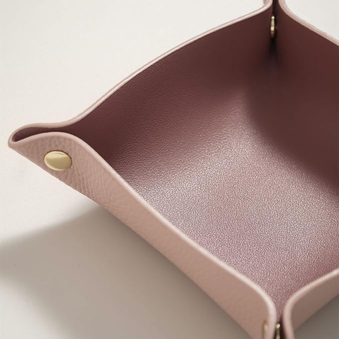 OLETHA Small Foldable Valet Tray - Aesthetic Desk Organizer for Home, Office & Travel - Portable Catch All Bowl for Keys, Jewelry & Essentials - Pink