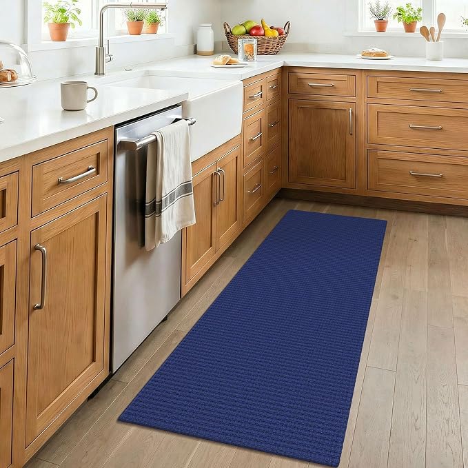 KOZYFLY 2x4 Entry Runner Rug, Small Washable Runners for Entryway, Woven Non Slip Door Mat Indoor Entrance, Front Porch Carpet for Foyer, Kitchen, Bedroom, Bathroom, Royal Blue/Navy