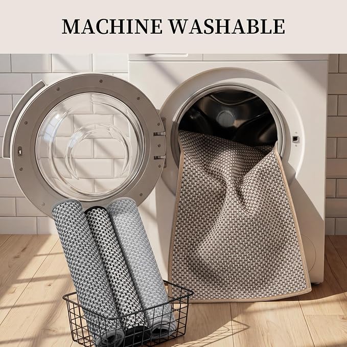 YIHOUSE Thin Bath Mat Khaki Bathroom Rugs Sets 2 Pieces, Non Slip Absorbent Mats Quick Dry, Woven Rugs Washable, Tapetes para Baño for Bathroom Toliet,Bathtub(17"x24"+17"x47")
