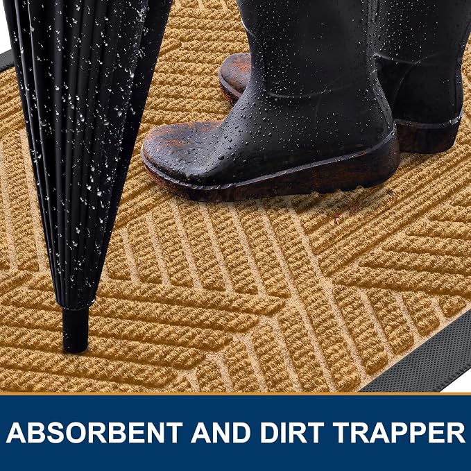 Smiry Front Door Mat Outside Entrance, Heavy Duty Sturdy Natural Rubber Doormat, Trap Dirt and Moisture, Easy Clean Low Profile Mats for Indoor Outdoor Entry, Irregular Triangle (29.5x17, CRM-Yellow)