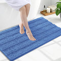 Grandaily Chenille Striped Bathroom Rugs 47x24, Extra Thick and Soft Absorbent Bath Mats, Rubber Backing, Plush Shaggy Shower Carpet, Machine Wash Dry, Bath Rug for Bathroom, Cornflower Blue