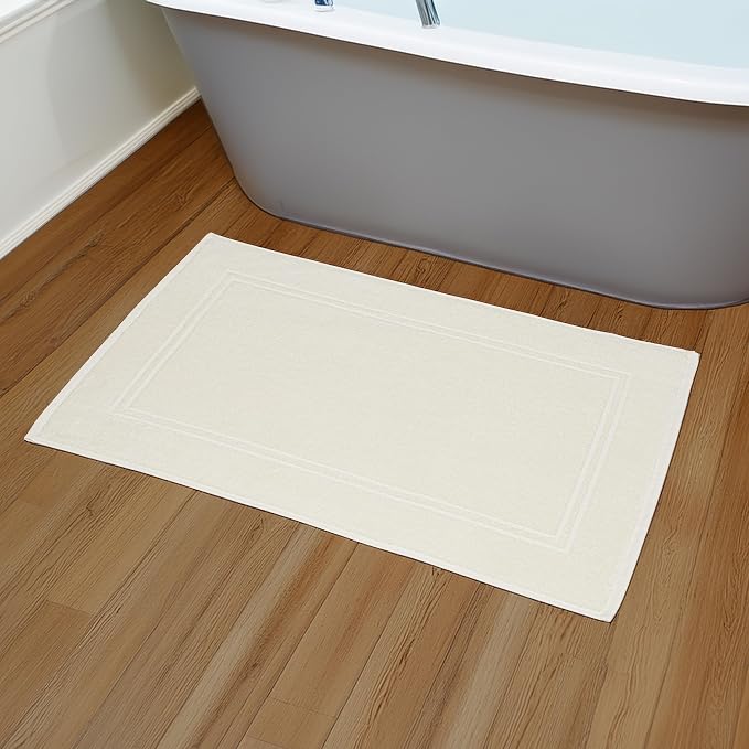 Tens Towels Pack of 2 Bath Mats 100% Cotton, 20 x 32 Inches, Super Absorbent, Hotel Quality Premium Floor Towels, Luxurious, Soft & Quick Dry, Not a Bathroom Rug (Ivory)