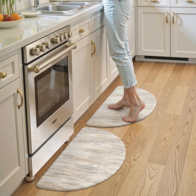 KIMODE Anti Fatigue Mats for Kitchen Floor, 18"x28" Half Circle Memory Foam Kitchen Floor Mats Cushioned Non Slip, Comfort Standing Mats, Abstract Kitchen Rugs Sets of 2 for Sink Laundry Office Desk