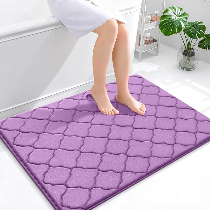 OLANLY Memory Foam Bath Mat Rug 40x32, Ultra Soft and Absorbent Bathroom Rugs, Non-Slip, Comfortable, Machine Washable Bath Carpet for Bathroom Floor, Tub, Shower and Home Decor Accessories, Lavender