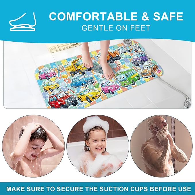 XIYUNTE Baby Bath Mat for Tub Non Slip Kids, BPA Free Extra Long Bathtub Mat 40x16 with Drain Holes and 200 Suction Cups, Non Toxic Machine Washable Toddler Bath Mat, Eco-Friendly Certified