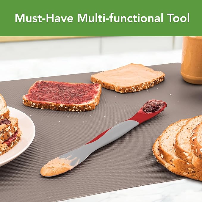 Tovolo Mini Scoop and Spread Tool for Kitchen Meal Prep Small Sandwich Spreader Spatula for Peanut Butter Jelly, Silicone BPA Free Dishwasher Safe Scooper Spreader, Cayenne Red and Oyster Gray