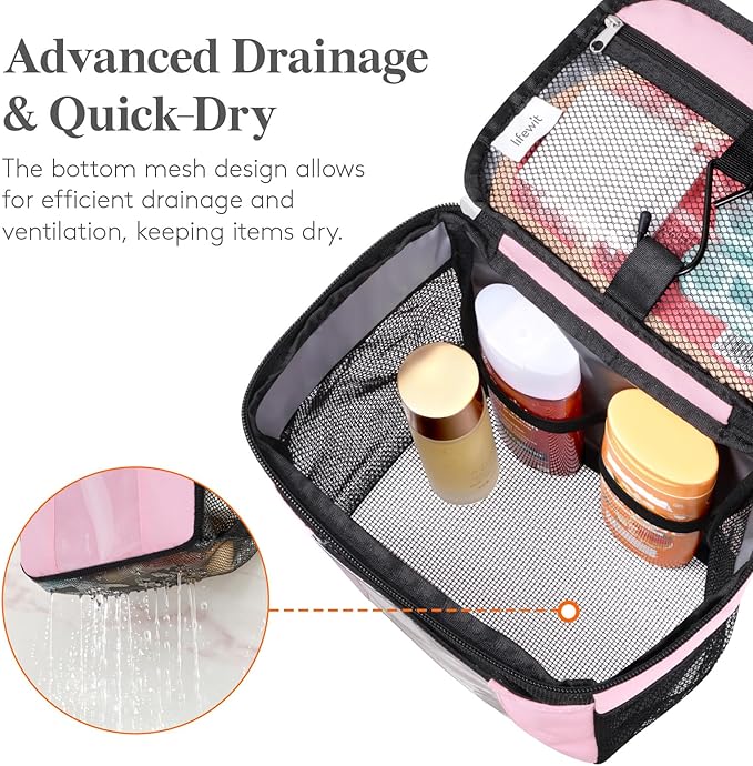 Lifewit Mesh Shower Caddy Bag Portable, Quick Dry Hanging Bathroom Organizer with PVC Phone Bag, College Dorm Room Essentials for Travel, Gym, Camping, Toiletry Tote for Women Men, Medium, Pink